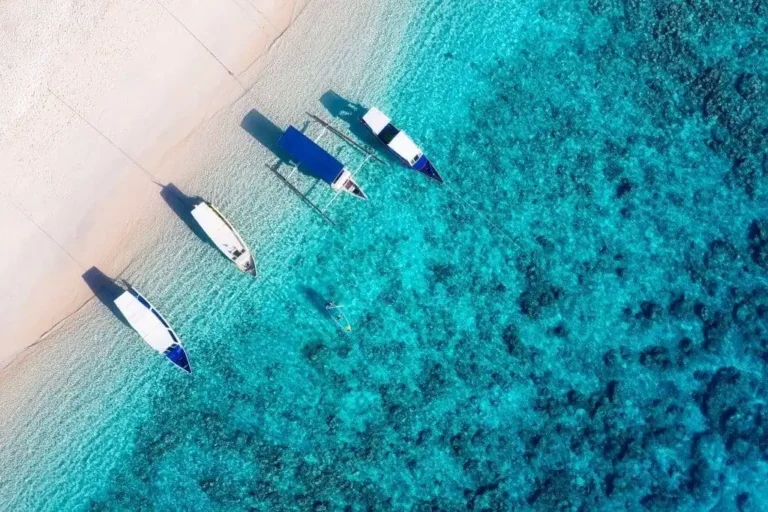 Beach and boats as a background. Gili Meno islands, Indonesia