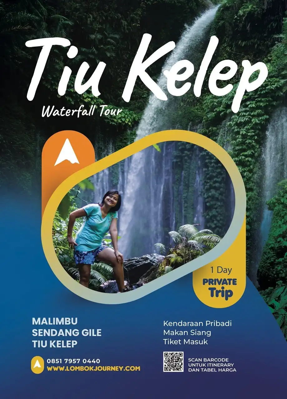brosur paket tour air terjun tiu kelep dan sendang gile